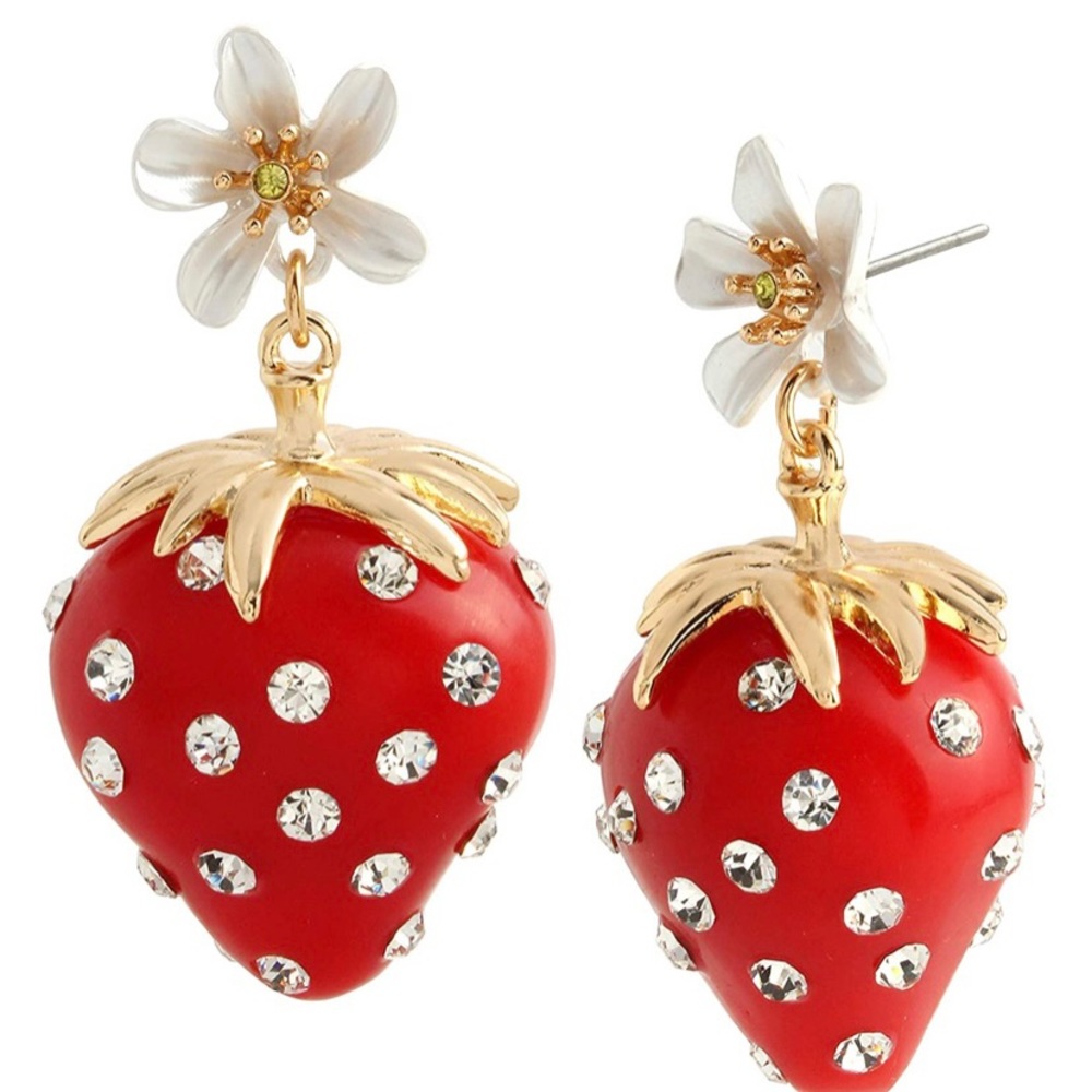 NWT Stunning Betsey Johnson Strawberry Rhinestoned Earrings
